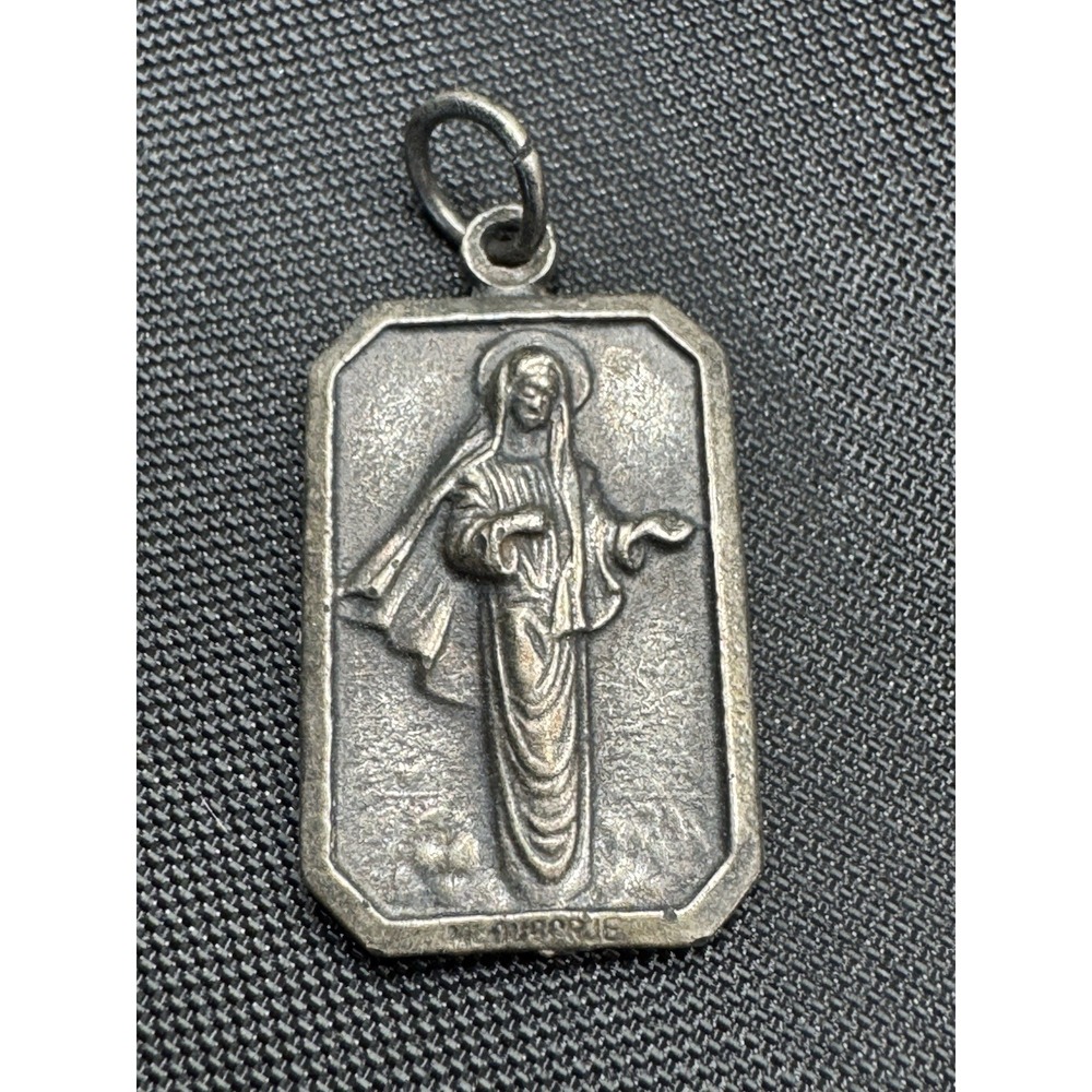 Vintage Our Lady of Medugorje rectangle pendant medal